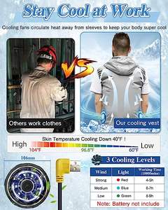 Chaqueta de ventilador de refrigeración Prevención de golpes de calor Chaqueta de aire acondicionado Protección solar Chaleco fresco de hielo con ventiladores Trabajo de cable - Product Image 3