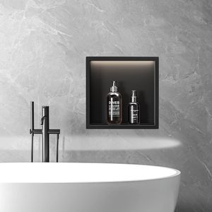 נישת מקלחת נירוסטה 30.5x30.5x10 ס\\\"מ ללא צורך באריחים, נישת מקלחת עם תאורת לד, נישת קיר שקועה לאחסון בחדר אמבטיה - Product Image 2