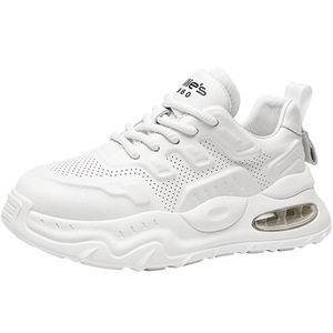 Men's White <b>Sneakers</b> Thick Sole Height Increasing Casual Shoes Outdoor Commuter Fashionable Wear Resistant Lace Up - Product Image 5