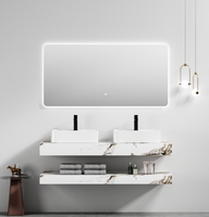 2025 personnalisé LED miroir coiffeuse avec Rock Board bassin ensemble pour hôtels Design moderne salle de bain vanités éviers en vente