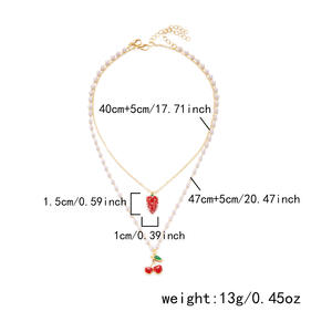قلادة عصرية جديدة لربيع 2026 بتصميم الفراولة والكرز مع سلسلة لؤلؤية بأسلوب حلو للبيع بالجملة - Product Image 2