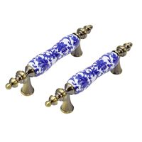 Poignées et boutons en céramique bleue à motifs floraux traditionnels chinois pour armoire, tiroir, placard