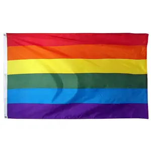 Benutzer definierte Polyester-Druck flaggen 3x5 Festival Regenbogen fliegende Flagge mit Ärmel