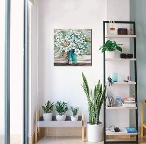 Peintures murales de cuisine décor bleu sarcelle bouteille maçon <span class=keywords><strong>fleurs</strong></span> blanches toile rustique Art mural impression salle de bain Art mural - Product Image 4