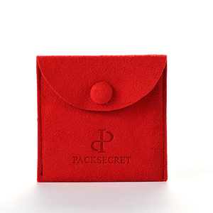 Pack Secret Custom Logo Jewelry Pouch Packaging Red Microfiber Snap Button <b>Gift</b> Bag Jewelry Pouch - Product Image 1