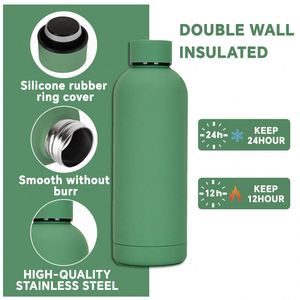 Rubberized Surface Double Walled Insulated 350/500Ml Water <b>Bottles</b> Sports Portable Kettle Large Capacity 304 Stainless Steel - Product Image 4