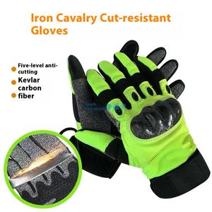 Guantes tácticos de nivel 5 de Caballería de hierro para hombre, verde fluorescente, Kevlar, nailon, fibra de carbono reflectante para exteriores, anticorte - Product Image 6