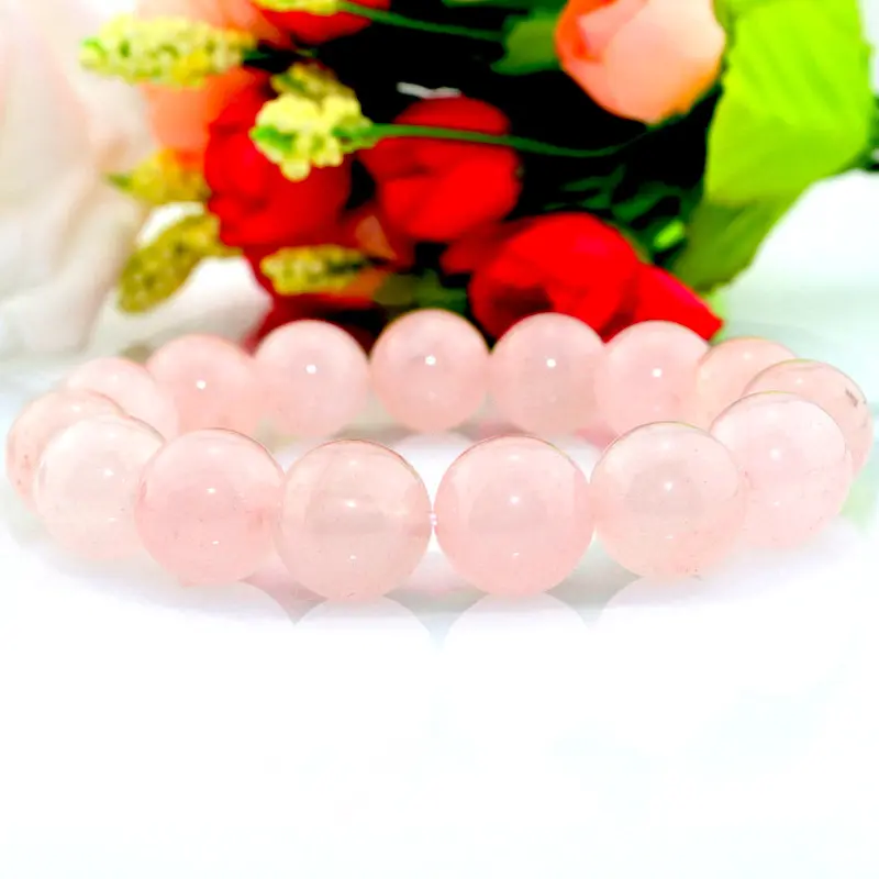 Natural Stone Round Beaded Charm Bracelet 8mm Rose Quartz Healing Beads Gemstone Bracelet Women Yoga Jewelry