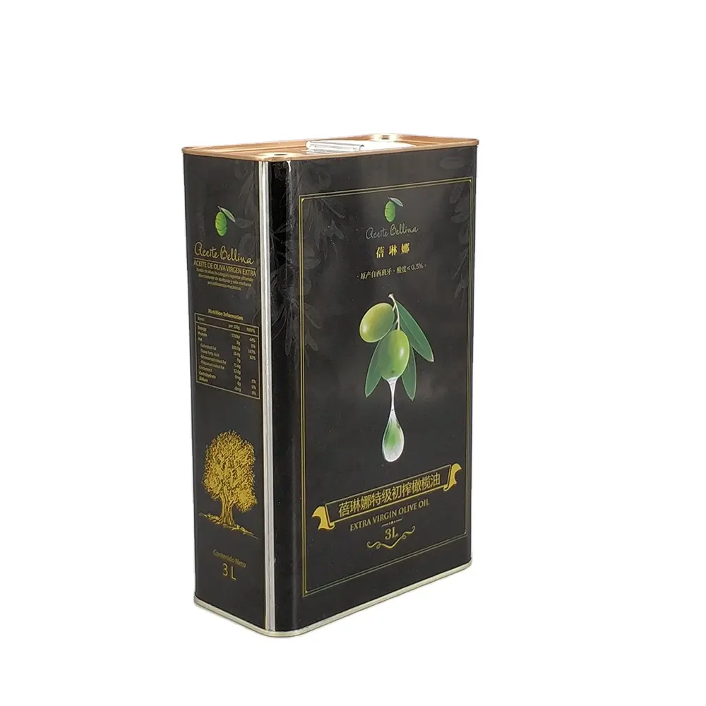 Latas de lata de aceite de oliva con impresión de logotipo personalizado, caja de lata rectangular, latas metálicas de lata de aceite de oliva de grado alimenticio