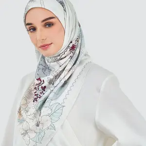 Bufanda cuadrada personalizada estampada de seda satinada mate 110*110cm patrones personalizados Malasia bufandas musulmanas Hijab para mujer