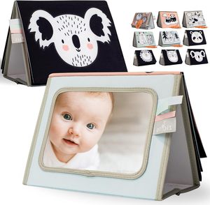 Miroir de jeu pour bébé Tummy Time, jouets pour nourrissons, nouveau-né <span class=keywords><strong>0</strong></span>-<span class=keywords><strong>3</strong></span> <span class=keywords><strong>mois</strong></span>, développement cérébral avec <span class=keywords><strong>livre</strong></span> en tissu froissé, hochet et <span class=keywords><strong>livre</strong></span> noir et blanc - Product Image 5