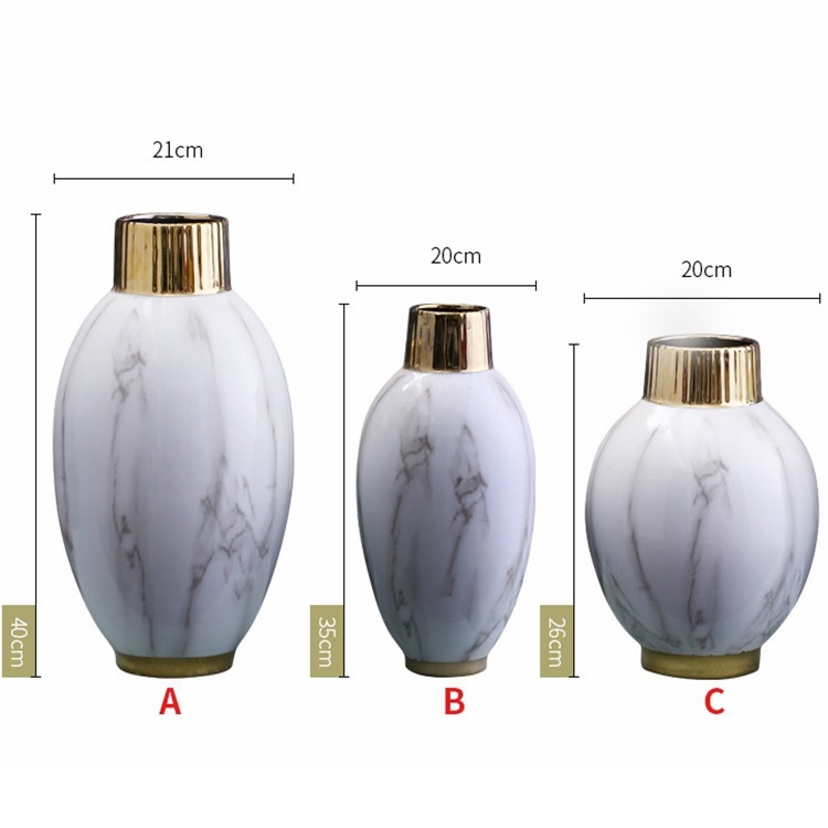 Nordic modern contracted household tabletop decoration gold  plated oval shape ceramic vase
