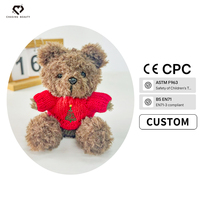 Porte-clés ours en peluche marron clair, broderie sapin de Noël, pull rouge, breloque en peluche, cadeau de Noël personnalisé, rembourrage en coton PP, 10 cm