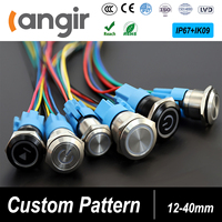Saklar Tombol Tekan Langir 16mm LED Latching, Saklar Marine Pra-kabel 22mm, Tombol Momentary 2 LED 19mm SS