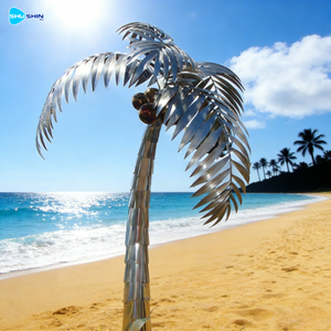 Escultura Decorativa de Palmera Grande en Acero Inoxidable Pulido - Product Image 2