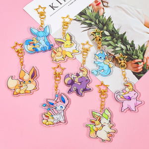 Porte-clés <span class=keywords><strong>en</strong></span> acrylique style <span class=keywords><strong>dessin</strong></span> animé 2D <span class=keywords><strong>Pokémon</strong></span>, pendentif de sac à dos, imprimé UV, Eevee 9 formes, promotion de marchandises <span class=keywords><strong>en</strong></span> plastique écologique - Product Image 1