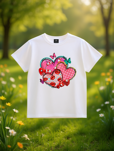 Valentine <b>Heart</b> Butterfly <b>Print</b> T-Shirt Women Short Sleeve Round Neck Casual Summer Breathable 100% Cotton Jersey Fashion <b>Top</b> - Product Image 2
