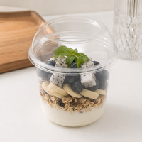 Bol en plastique PET transparent de 117 mm, 14 oz, avec couvercle, jetable, grand format, pour salade, pâtes, fruits, desserts, à emporter