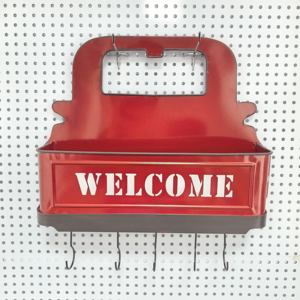 ديكور جداري للمطبخ الريفي وتخزين منزلي، شاحنة معدنية حمراء للتخزين مثبتة على الحائط - Product Image 2