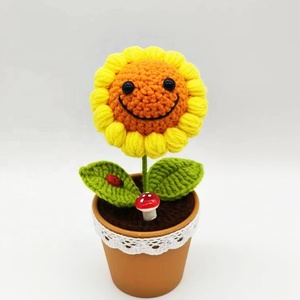 Planta de Girasol Sonriente Tejida a Mano en Maceta, Adorno de Girasol Bonito, Flor Artificial Realista, Regalo Festivo - Product Image 5