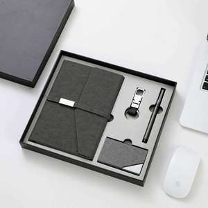 Manufacturer A5 Leather Notebook With Metal Pen Name <b>Card</b> Holder Key Ring Office Business Notebook Customized Logo Gift <b>Box</b> Set - Product Image 3