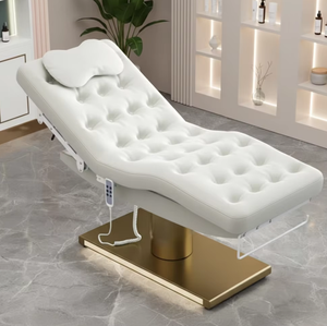 Cama de Masaje y Mesa de Tratamiento Facial de Lujo con Base Dorada Metálica de Alta Calidad y Tres Motores - Product Image 1