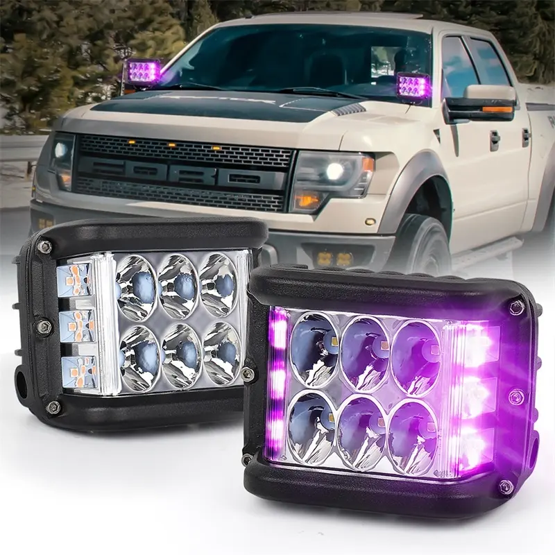 OVOVS Atv Utv Amber mor 4 inç motosiklet kamyon yanıp sönen Strobe Mini 3 tarafı kamyonlar için Led çalışma ışığı off road aracı 4x4