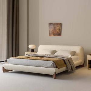 Softbay Lambswool Soft <b>Bed</b> Cream Italian Minimalist <b>Platform</b> Double <b>Bed</b> Solid Wood <b>Frame</b> Low Box Design - Product Image 1