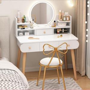 Hiện đại trang điểm bằng gỗ thiết kế vanities bảng với gương và ngăn kéo Trắng trang điểm Vanity bàn trang điểm với gương và phân - Product Image 2