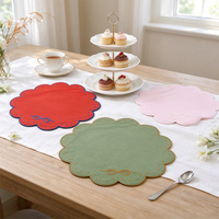 Set de table rond en toile de coton festonnée, avec broderie nœud et pois, pour la décoration de table de mariage, d'hôtel ou de maison