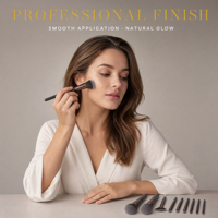 Ensemble de 10 pinceaux de maquillage professionnels vegan en poils synthétiques gris foncé de luxe avec manche en bois pour le visage et les yeux