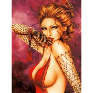 Alta qualidade personalizado para decoração home imagem nude diamante vermelho pintura retrato mulher sexy