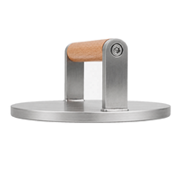 Presse à hamburger en acier inoxydable antiadhésive avec poignée en bois, finition argentée polie, diamètre 150 mm, épaisseur 8 mm, pour bacon, viande hachée, saucisse