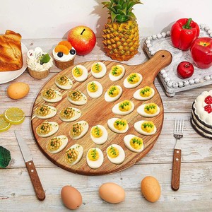 Bandeja de madera para huevos con divisor, plato doble para postres con asa, bandejas de servir de color madera natural - Product Image 1