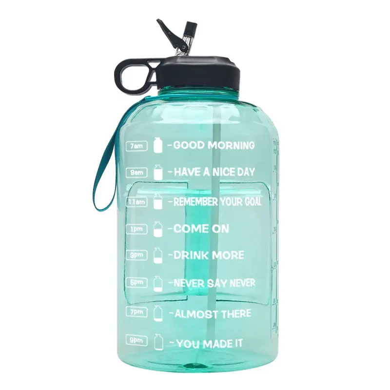 1 गैलन प्रेरक पानी की बोतल समय मार्कर बड़े BPA मुक्त सुराही के साथ पुन: प्रयोज्य रिसाव सबूत बोतल