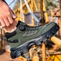 Sepatu Safety Sistem Pengikat Tali Knob Unisex, Pelindung Jari Kaki Baja, Anti Tusuk, Anti Selip, High Top, Kulit Mikrofiber, Lapisan Mesh Bernapas