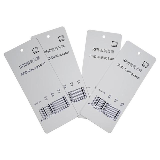 Customized Mini RFID/NFC 860-960MHz Tag with Laser Number Barcode & QR Code for Clothing Garment Hang (NXPU8 Chip)