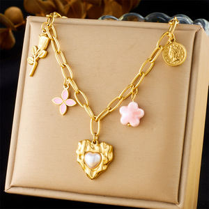 2025 Neue bunte 18 Karat vergoldete Jungfrau Maria Edelstahl Halskette mit Kreuz und Stein Charme - Product Image 6