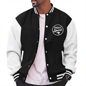 Profit <b>Sport</b> Unisex <b>Black</b> White <b>Jacket</b> Embroidered Logo Front Casual Winter Regular Fit Wool/Leather Material Windproof - Product Image 1