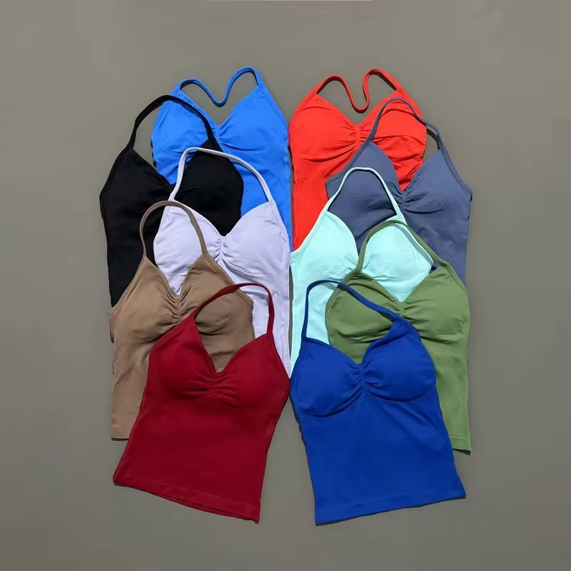 New Arrival Neck Yoga Vest With Chest Pad Leisure Tight Sports Tank Top Running Quick Drying Fitness Top Woman