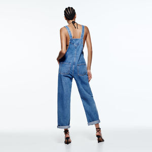 Tuta di Jeans da donna elegante a vita alta con salopette di Jeans blu pallido di Design di moda di vendita calda di estate personalizzata - Product Image 3