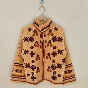 Handmade Reversible Breathable Eco-Friendly <b>Velvet</b> Bomber <b>Jacket</b> Suzani Embroidery Short Sleeve Colorful Floral Pattern Winter - Product Image 1