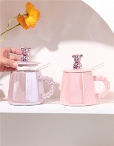Mug à café en céramique en forme d'ours, électroplaqué, pour petit-déjeuner, lait, cappuccino, avec couvercle - Product Image 2