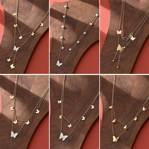 Collar de perlas de mariposa de doble capa que no se desvanece transfronterizo accesible de lujo nuevo Yiwu Chinoiserie joyería de moda inoxidable - Product Image 2