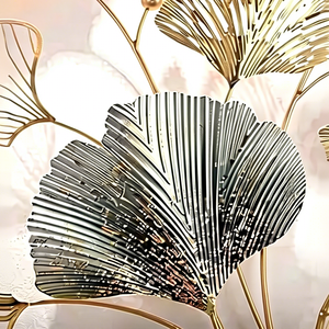 Décoration murale en métal de luxe en forme de feuille de Ginkgo, grande sculpture murale en feuille d'or et d'argent, décoration murale moderne en métal faite à la main pour le salon, la chambre - Product Image 4