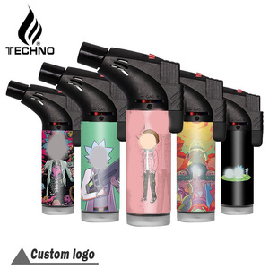 TECHNO Vente en gros Briquet torche portable à flamme bleue puissant OEM ODM avec logo personnalisé rechargeable à gaz de luxe pour ciagar - Product Image 1