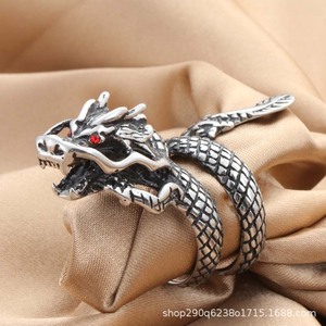 yunnique Dragon <b>Ring</b> <b>Titanium</b> Steel Retro Silver Red Eye Men's Fashion Jewelry Gift - Product Image 3