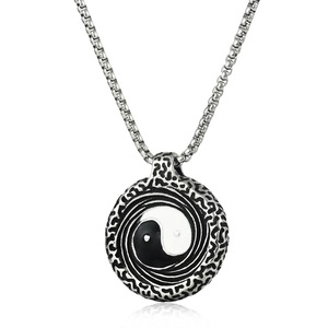 Collar yunnique de acero de titanio con colgante redondo de Tai Chi Yin Yang Bagua, cadena de 60cm, joyería de moda - Product Image 1