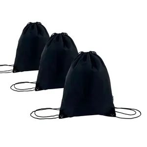 定制黑色涤纶材料拉绳袋，带印花标志时尚棉拉绳升华袋