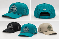 Casquette de baseball Performance pour l'extérieur, imperméable, séchage rapide, avec panneau latéral perforé, patch en caoutchouc montagne et accent en corde, idéale pour le golf
